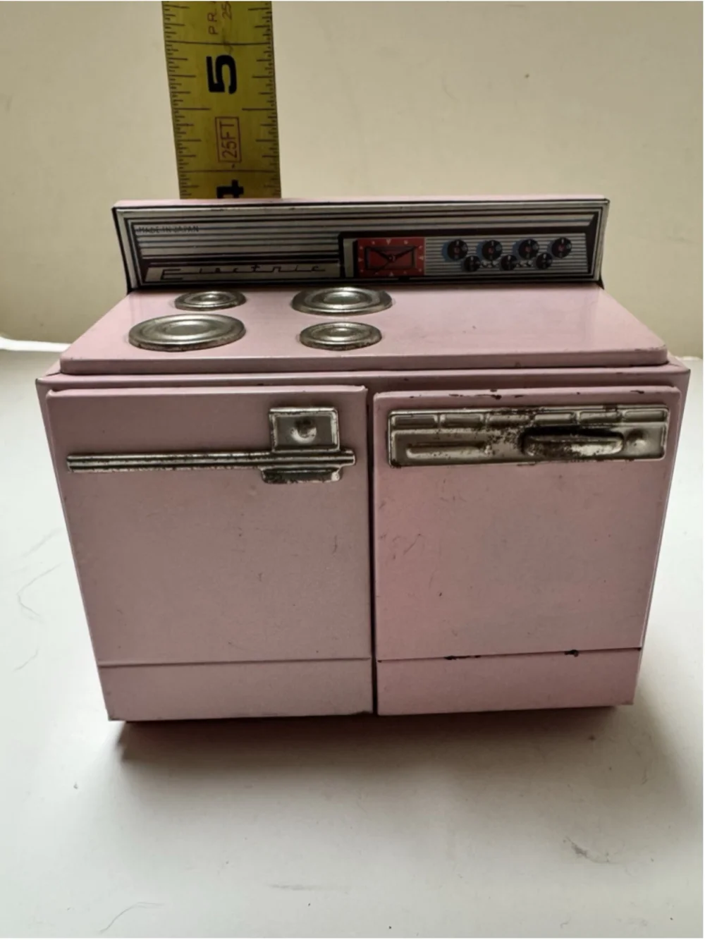 Vintage 1950s Japan Pink Metal Or Tin Doll Stove Oven MCM
